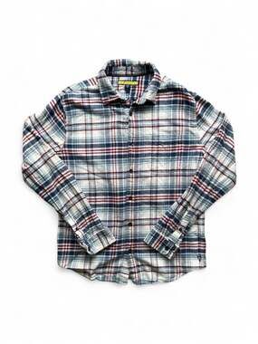 Prince & Fox Men's Blue Red White Plaid Long Sleeve Button-Down Flannel Shirt